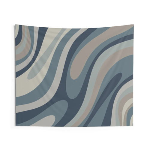 Abstract Wavy Loops Tapestry in Neutral Blue Grey Tones