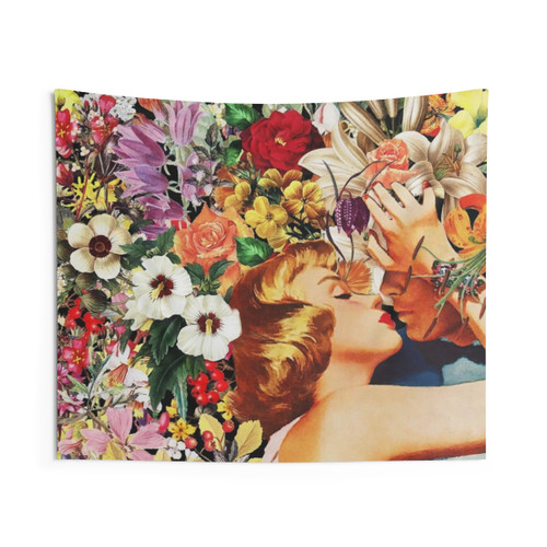 Floral Bed Tapestry - Surreal Collage Art