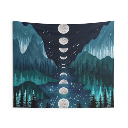 Mystical River & Sky Tapestry with Moon, Butterflies, and Nature Scenes
