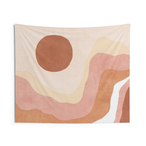Neutral and Pink Mountain Landscape Tapestry