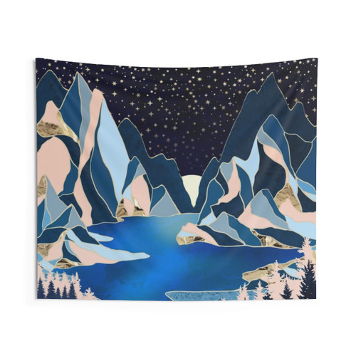 Celestial mountain landscape tapestry wall art