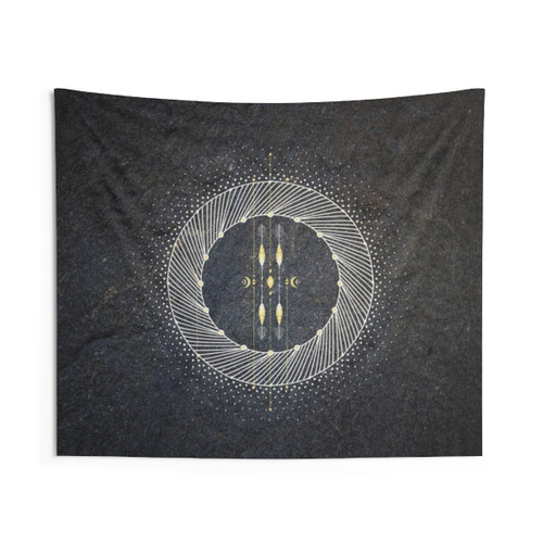 Karmic Light Code Awakening Tapestry with Black & Gold Mandala Design