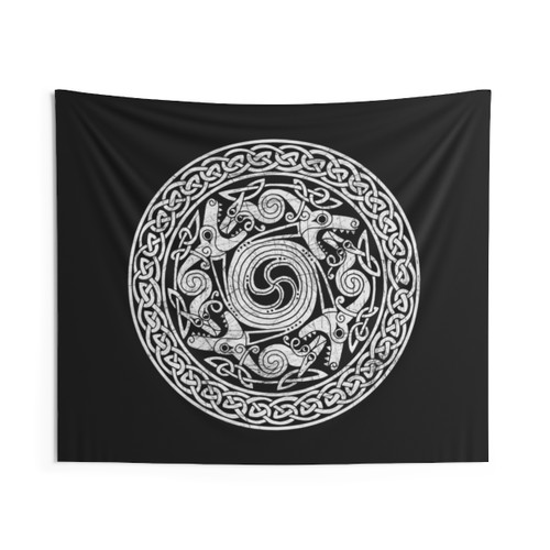 Celtic Tapestry with Green Tree and Knotwork Design
