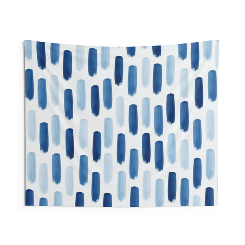 Blue Geometric Dash Pattern Tapestry