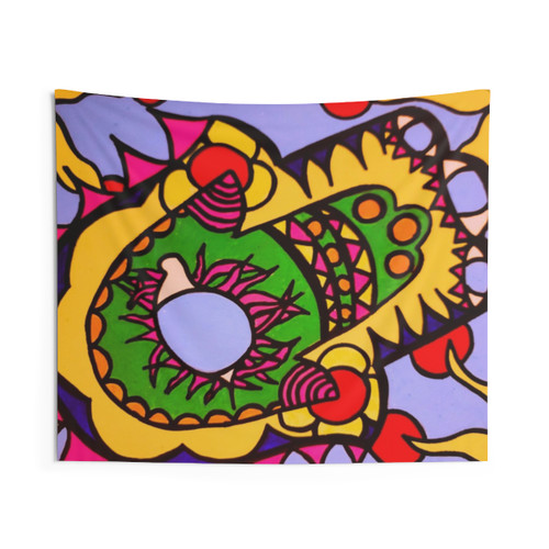 Colorful abstract sun and symbol tapestry for home decor