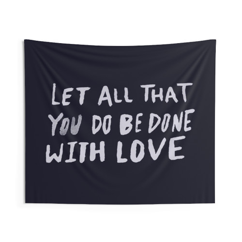 Navy Blue Religious Tapestry with Bible Verse