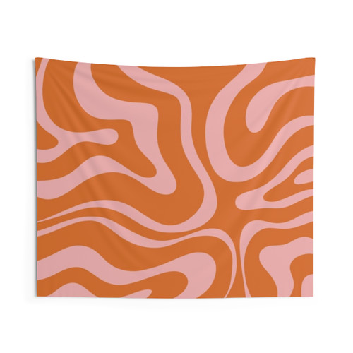 Retro Abstract Pattern Tapestry in Pink and Orange