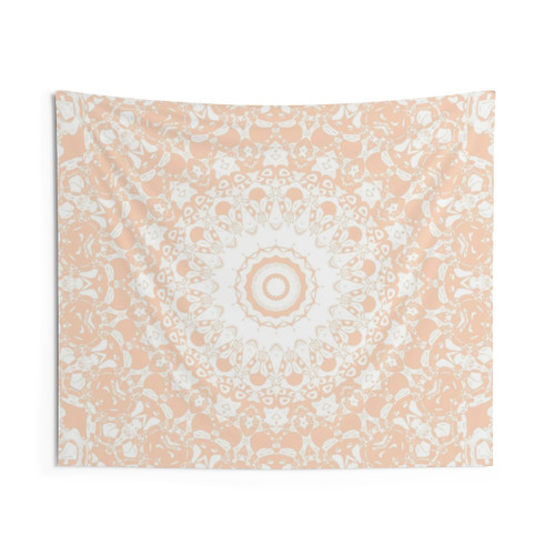 Pale Pumpkin and White Mandala Tapestry