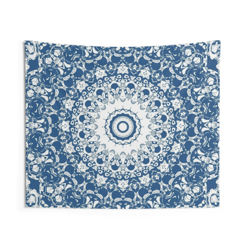 Blue and White Lace Mandala Tapestry