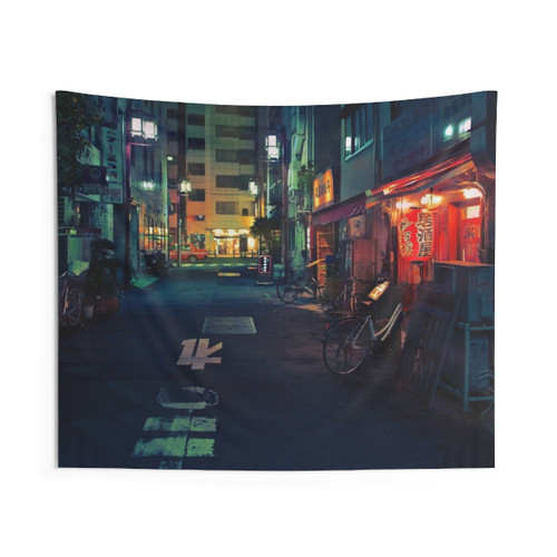 Neo Tokyo Cyberpunk Shinjuku Street Tapestry
