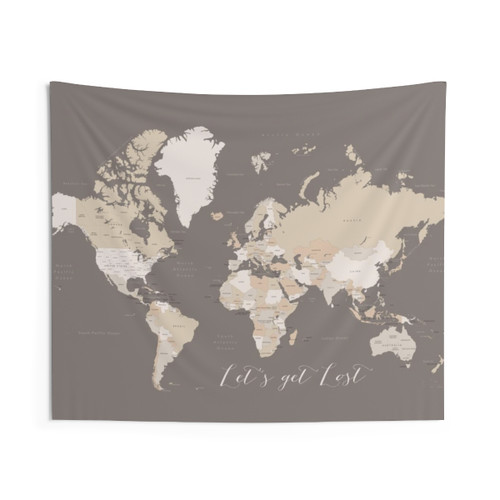 Brown World Map Tapestry - Inspirational Travel Wall Art