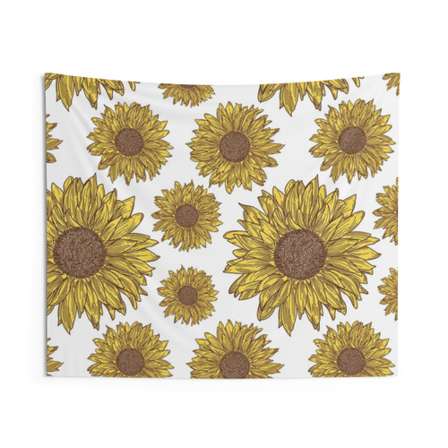Boho Floral Tapestry with Daisies and Sunflowers