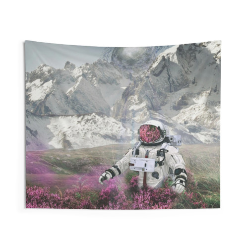 Lavender Moonscape Tapestry with Astronaut Silhouette