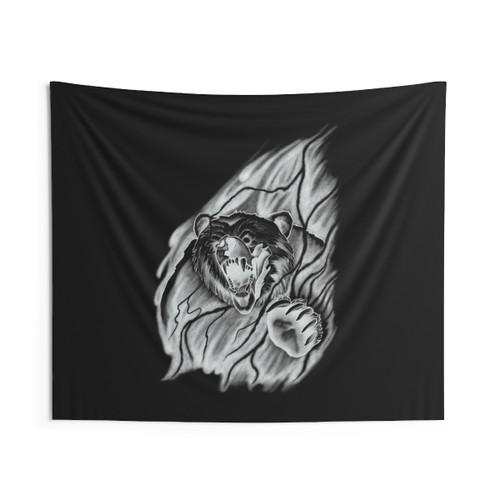 Roaring bear tattoo design tapestry