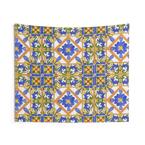 Vibrant Citrus Sicilian Pattern Tapestry Wall Hanging