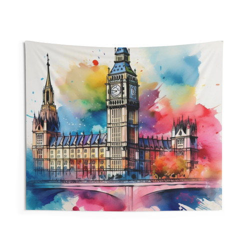 Colourful London Big Ben Watercolour Tapestry Wall Art