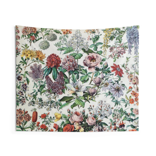 French vintage botanical fleurs flowers tapestry