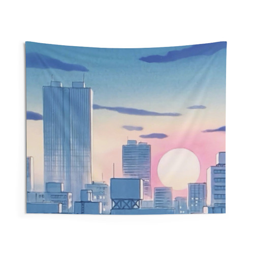Retro 90s Anime City Landscape Tapestry