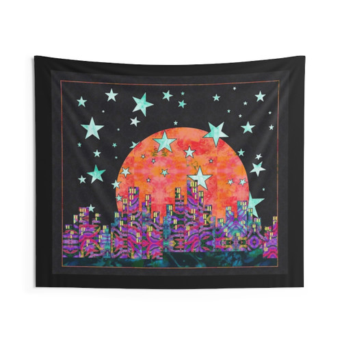 Moonrise City Skyline Tapestry Wall Art