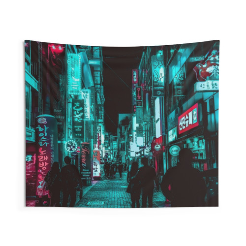 Cyberpunk Nights Tapestry - Neon Cityscape Wall Hanging