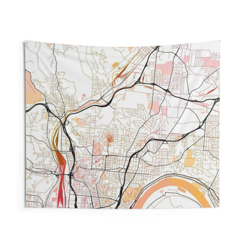 Cincinnati Ohio Watercolor Street Map Tapestry Art
