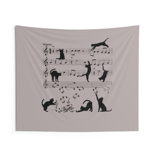 Funny music cats tapestry featuring a cat playing piano clef notes