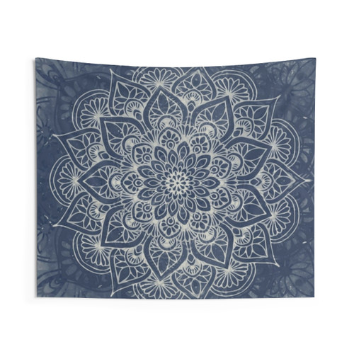 Mandala Yoga Tapestry in Indigo and Navy Blue