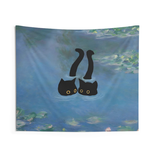 Monet Waterlily Tapestry with Cats
