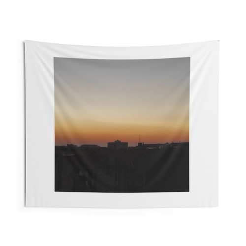 Sunset Over City Skyline Tapestry