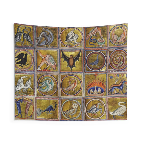 Medieval Bestiary Tapestry Featuring Fantastic Animals
