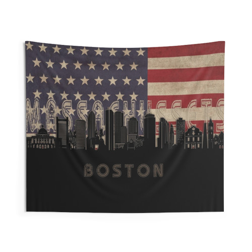 Boston Skyline Flag Tapestry