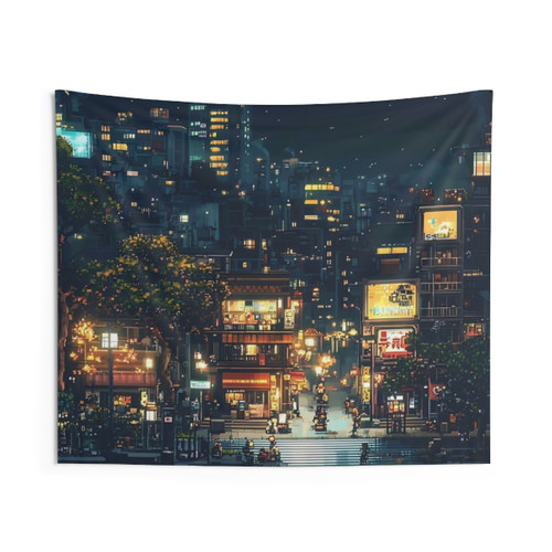 Cyberpunk Cityscape Tapestry - Neon Lights of the Urban Metropolis