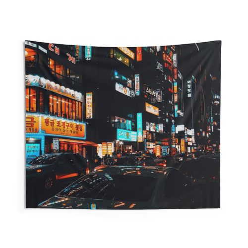 Busy Nights (Orange and Teal) Tapestry