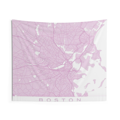 Pink Boston MA Map Tapestry - Aesthetic Massachusetts Wall Art