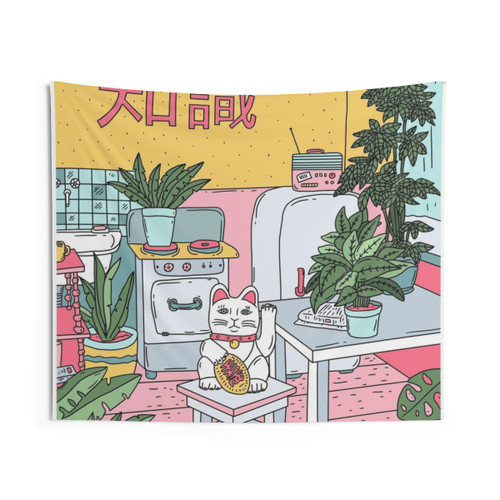 Maneki Neko Lucky Plants Tapestry