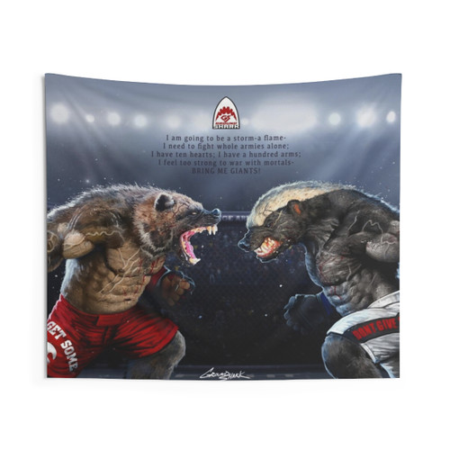 Wolverine vs. Honey Badger Tapestry by Ground Shark Designs