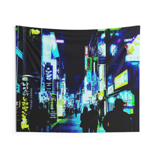 Busan Nights Cyberpunk Tapestry