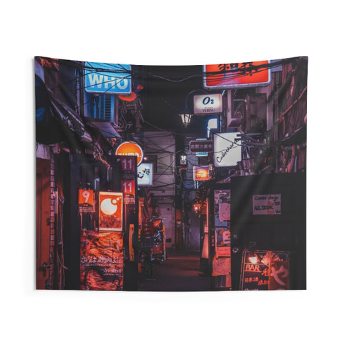 Cyberpunk Tokyo Bar Alley Tapestry