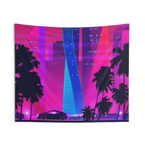 Synthwave Neon City Miami Vice Tapestry Wall Hanging