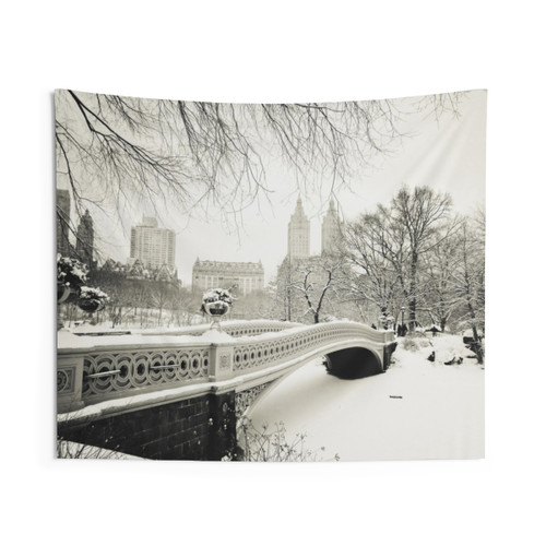 Winter Central Park Bow Bridge Tapestry