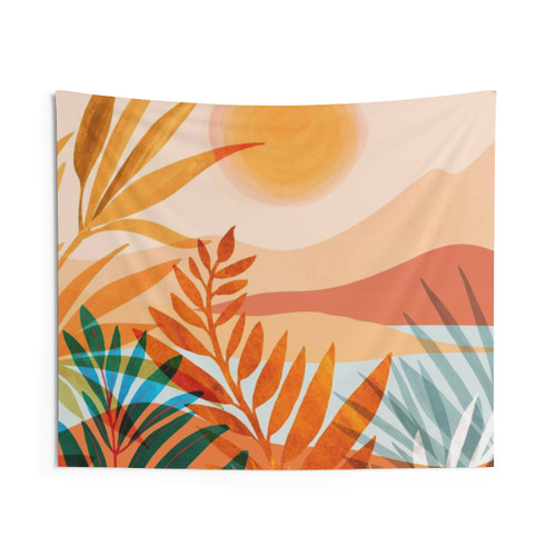 Golden Greek Landscape Illustration Tapestry