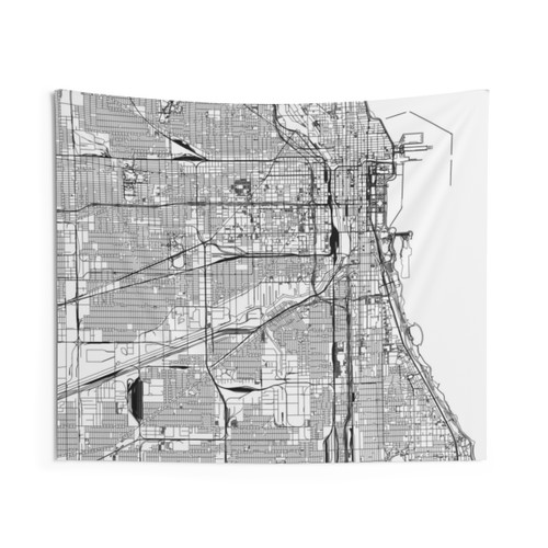 Modern Minimalist Chicago City Map Tapestry