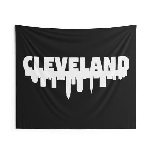 Cleveland Skyline Black Tapestry Wall Hanging
