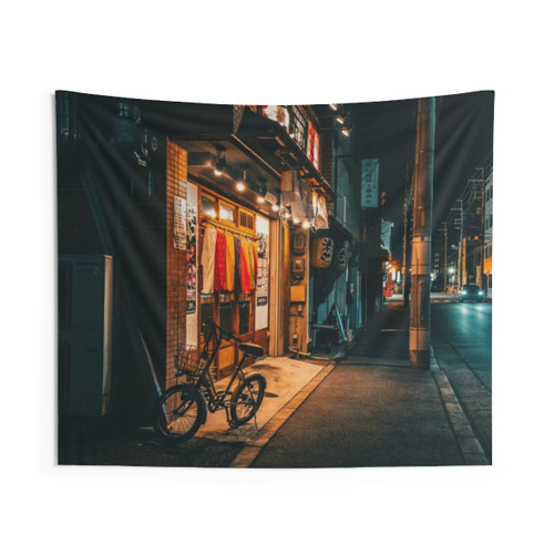 Cozy Tokyo Night Tapestry - Japanese Cyberpunk Decor