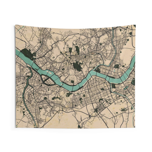 Vintage Seoul City Map Tapestry - South Korea Wall Art
