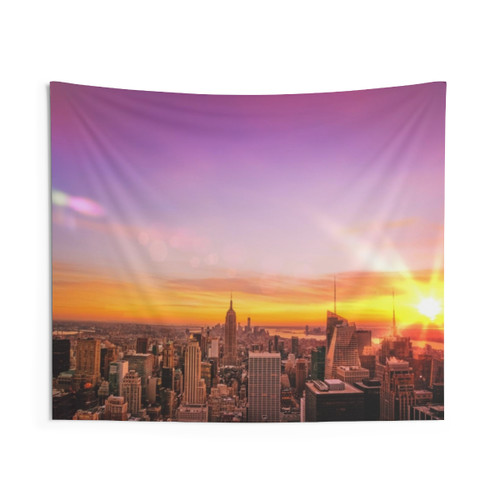 New York City Skyline Sunset Tapestry