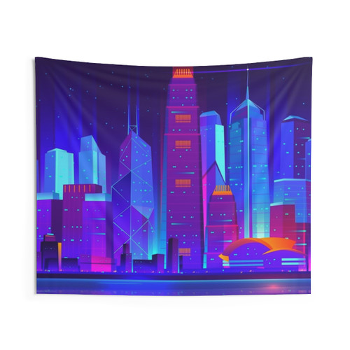 Synthwave Neon City Hong Kong Tapestry