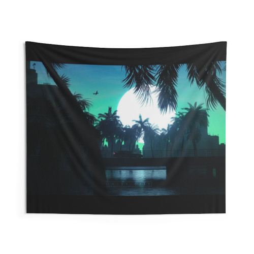 Retro Synthwave City Tapestry
