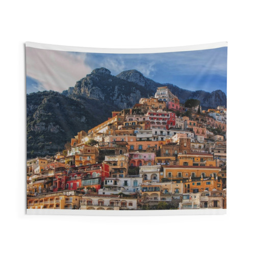 Positano Tapestry Depicting Scenic Italian Coastal Town
