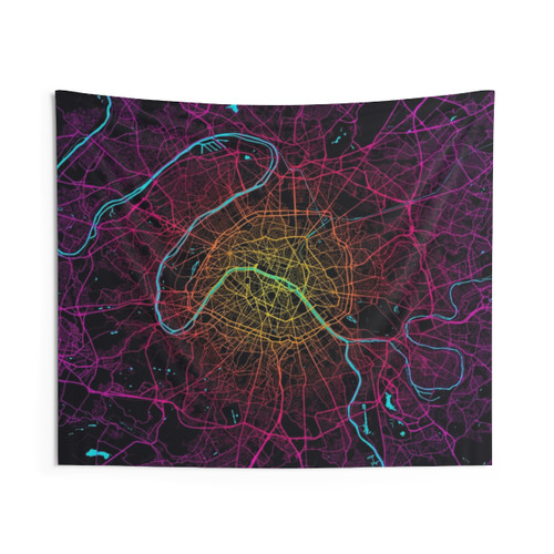 Paris City Map Neon Tapestry Wall Decor